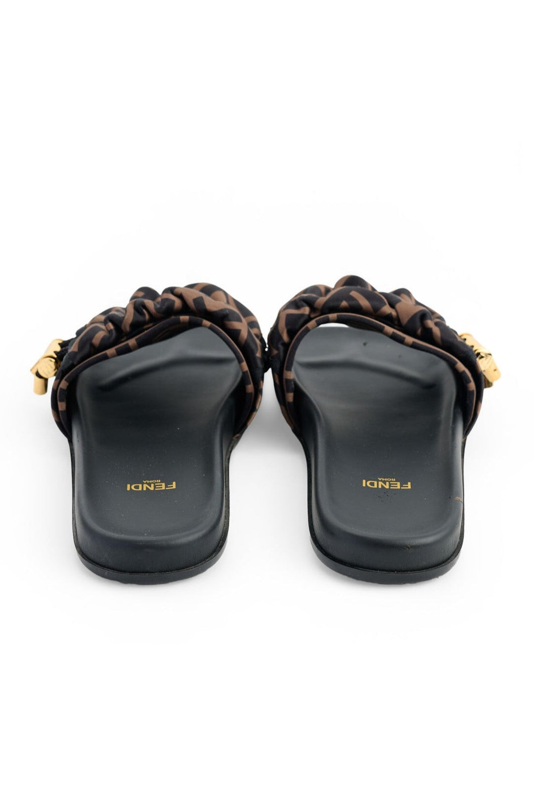 Fendi Black Slide Sandals with Gold Beaded Strap Fendi FFold Leather Flat Sandals | Neiman Marcus main image 4